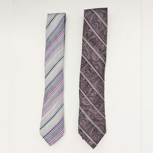2 Men's Ties Set - Purple, Pink, Gray, Silver Color Pallet w/ Paisley & Stripes